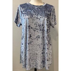 MTS Womens Blue Velvet Shirt Size Medium Pendulum Bottom Peep Open Back NWT